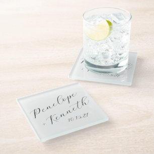 Dessous-de-verre En Verre Élégante calligraphie de script Mariage blanc pers