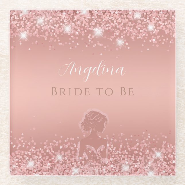 Dessous-de-verre En Verre Elégante Fête des mariées Rose Gold Luxe Shimmer (Devant)