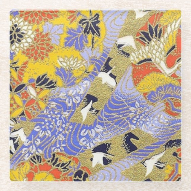 Dessous-de-verre En Verre Elégante Japonaise Washi Origami Grues Lucky (Devant)