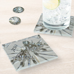 Dessous-de-verre En Verre Elégantes strass Art Déco Vintage avec Initiales