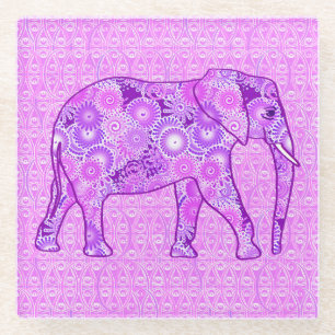 Dessous-de-verre En Verre Éléphale tourbillon fractal - violet et orchidée