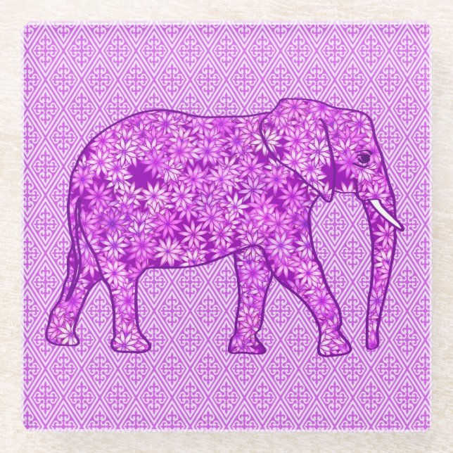 Dessous-de-verre En Verre Eléphant fleur - améthyste violet (Devant)