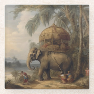 Dessous-de-verre En Verre Éléphant Impérial & Howdah Royal Vintage