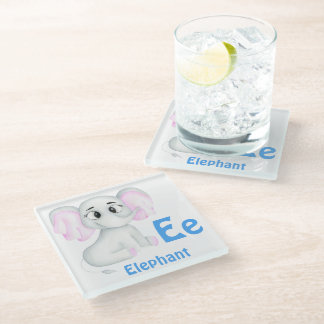 Dessous-de-verre En Verre Elephant personnalise ABC : Lettre E - Ajouter vot