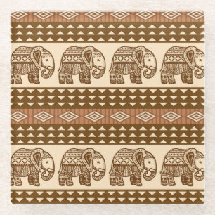 Dessous-de-verre En Verre Eléphants ethniques Motif Vintage géométrique
