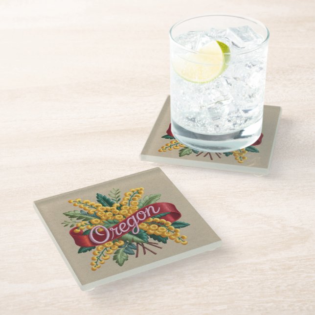 Dessous-de-verre En Verre Emblème des fleurs de l'État de l'Oregon (Incliné)