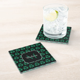 Dessous-de-verre En Verre Emerald Green Sparkle Shamrock noir Monogramme