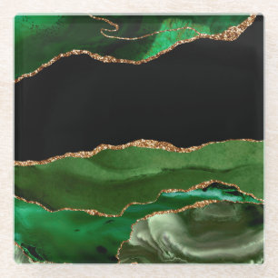 Dessous-de-verre En Verre Émeraude Vert Marbré Agate Pierre contemporaine