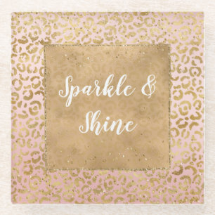 Dessous-de-verre En Verre Empreinte de léopard étincelant rose or Glitz