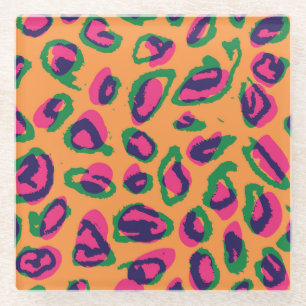 Dessous-de-verre En Verre Empreinte de léopard, Motif animal coloré.