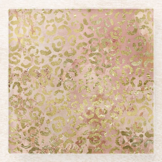 Dessous-de-verre En Verre Empreinte de léopard rose Gold (Devant)