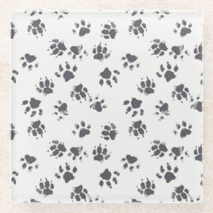 Dessous-de-verre En Verre Empreintes Paw : Chien Monochrome Sans Seamless.