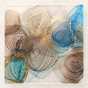 Dessous-de-verre En Verre Encre D'Alcool, Minéral Bleu Abstrait.