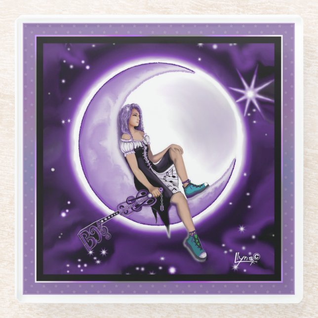 Dessous-de-verre En Verre Enfant de lune violette (Devant)
