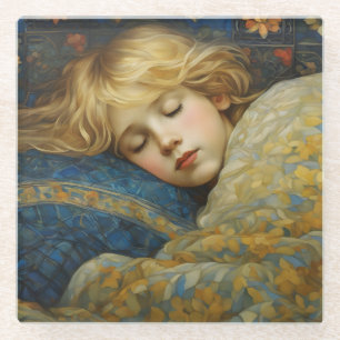 Dessous-de-verre En Verre Enfant dormant rêvé dans une courtepointe fleurie