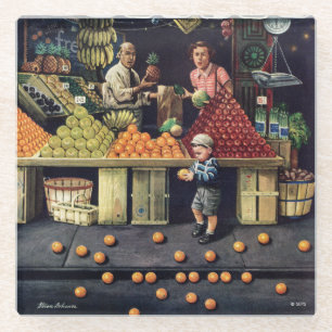 Dessous-de-verre En Verre Enfant en bas âge et oranges