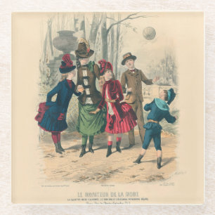 Dessous-de-verre En Verre Enfants victoriens antiques jouant au ballon Hiver