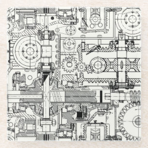 Dessous-de-verre En Verre Engins de ver : Machines Techniques Simples.