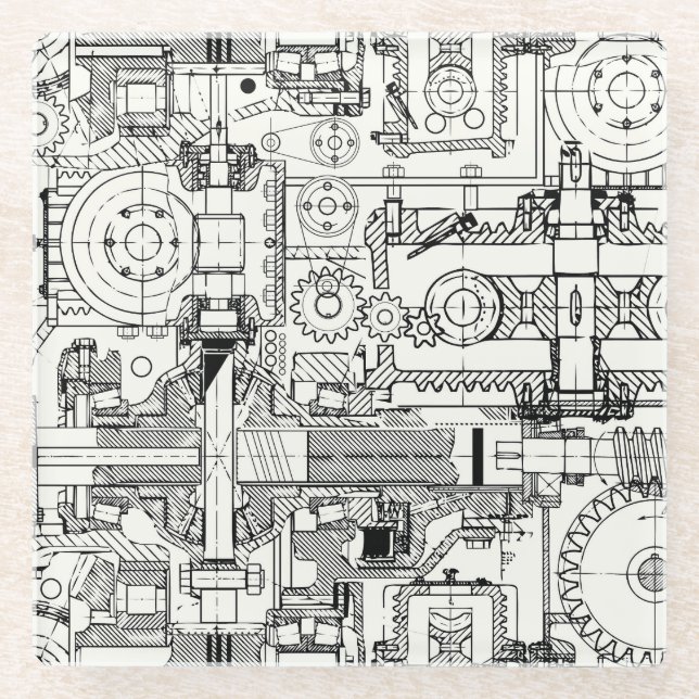 Dessous-de-verre En Verre Engins de ver : Machines Techniques Simples. (Devant)