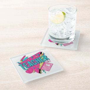 Dessous-de-verre En Verre Enseignant Rétro Coloré Années 90 Retour à l'École
