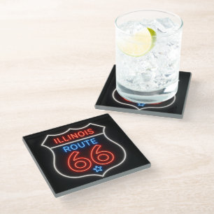 Dessous-de-verre En Verre Enseigne au néon de la route 66 Illinois Americana