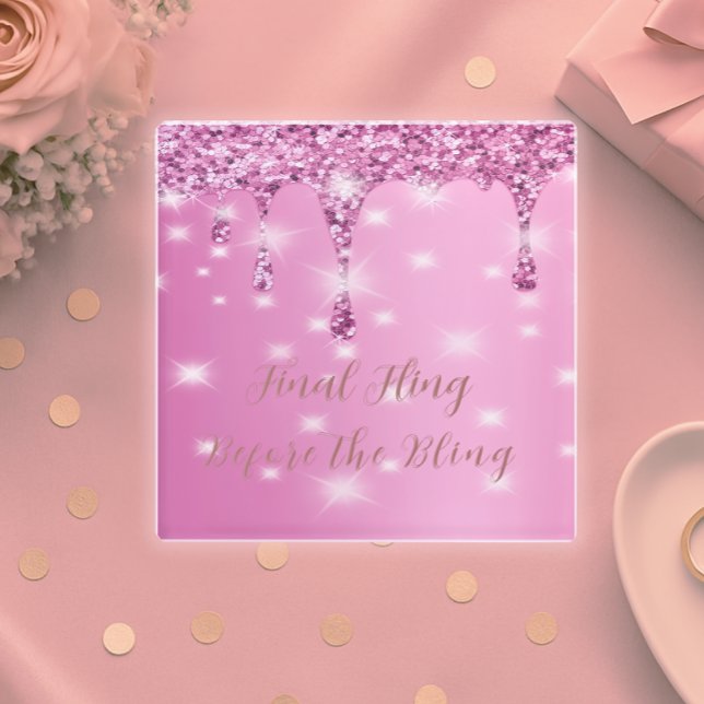 Dessous-de-verre En Verre Enterrement de vie de jeune fille pailleté rose vi (Elegant glass coaster for bachelorette parties or bridal gifts—personalize your sparkle.)