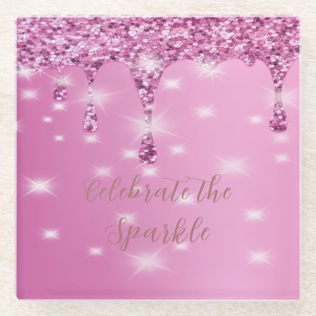 Dessous-de-verre En Verre Enterrement de vie de jeune fille pailleté rose vi (Devant)