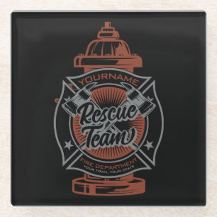 Dessous-de-verre En Verre Equipe de Secourt de pompier AJOUTER UN NOM À L'Hy