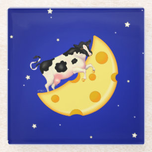 Dessous-de-verre En Verre Et la vache s'est cognée sur la lune au fromage