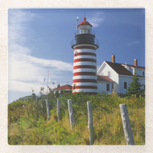 Dessous-de-verre En Verre États-Unis, Maine, Lubec. Phare de West Quoddy Hea