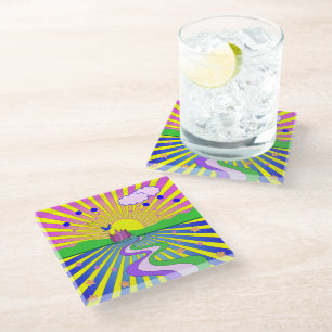 Dessous-de-verre En Verre Été de l'amour Colorful Psychedelic 60s les années