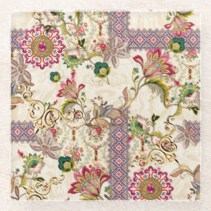 Dessous-de-verre En Verre Ethnic Mughal Floral Paisley