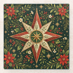 Dessous-de-verre En Verre Étoile de Noël Vintage Ornement Poinsettia Holly