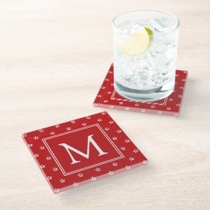 Dessous-de-verre En Verre Étoiles blanches sur Monogramme rouge vif
