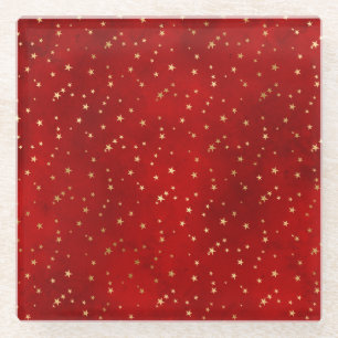 Dessous-de-verre En Verre Étoiles de Noël hivernales festives rouges et or e