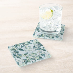 Dessous-de-verre En Verre Eucalyptus Vert Sage Doux Aquarelle