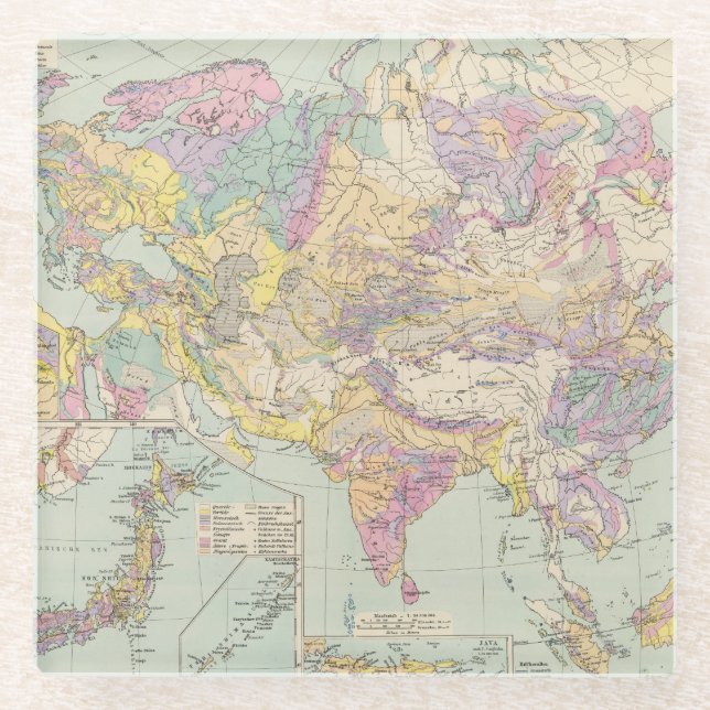 Dessous-de-verre En Verre Europa d'Asien u - carte d'atlas de l'Asie et de (Devant)