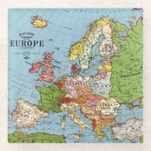 Dessous-de-verre En Verre Europe vintage Carte générale du 20e siècle Lithog
