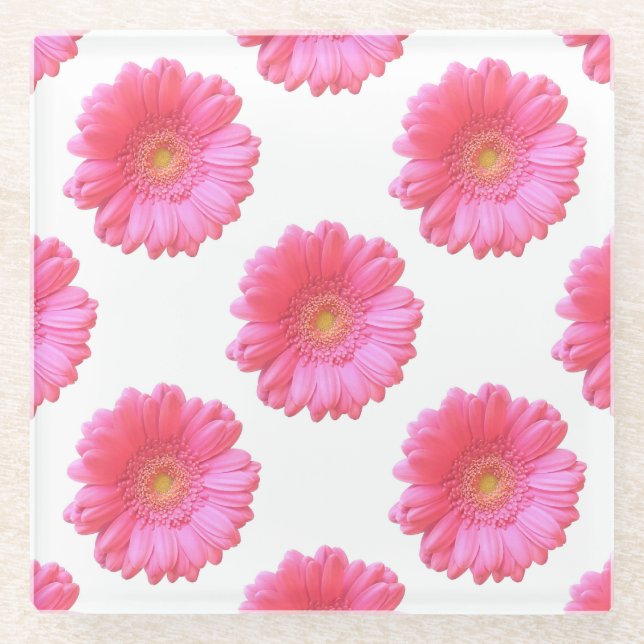 Dessous-de-verre En Verre Faisée de gerbera rose (Devant)