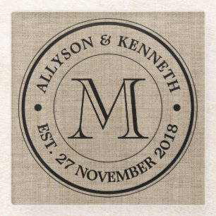 Dessous-de-verre En Verre Faites votre propre Burlap Retro Logo Monogramme