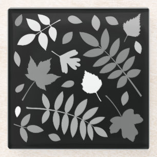 Dessous-de-verre En Verre Fallen Feuille Design Gris Blanc Noir