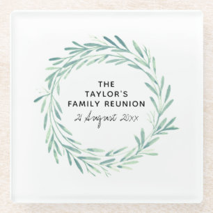 Dessous-de-verre En Verre Famille Réunion Aquarelle Wreath Verdure Foliage