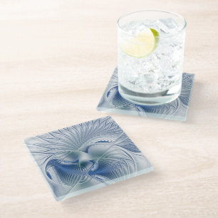 Dessous-de-verre En Verre Fantaisie dynamique Abstrait Tons bleus Art fracta