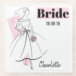Dessous-de-verre En Verre Fashion Bride Pink Bride Date Nom dessous de verre