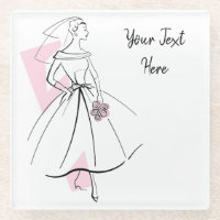 Fashion Bride Pink Texte dessous de verre verre