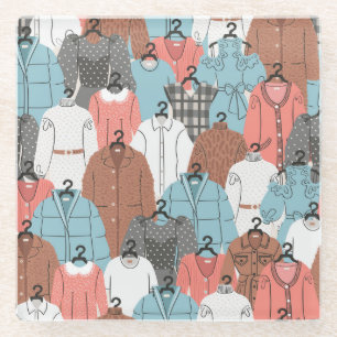 Dessous-de-verre En Verre Fashion Hangers : Motif de garde-robe pour femmes.