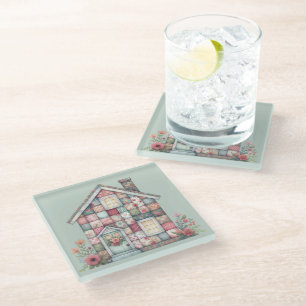 Dessous-de-verre En Verre Fausse Maison Florale Cottagecore Patchwork