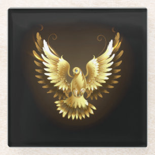 Dessous-de-verre En Verre Faux Gold Foil Peace Dove en noir