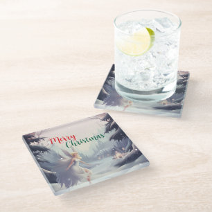 Dessous-de-verre En Verre Fée de l'aquarelle fêle de fleur de neige Joyeux N