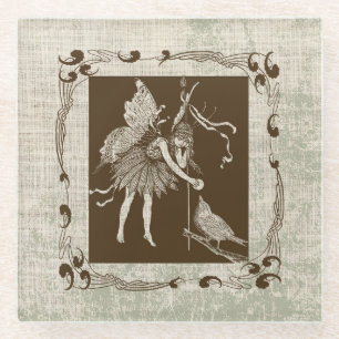 Dessous-de-verre En Verre Fée vintage et oiseaux